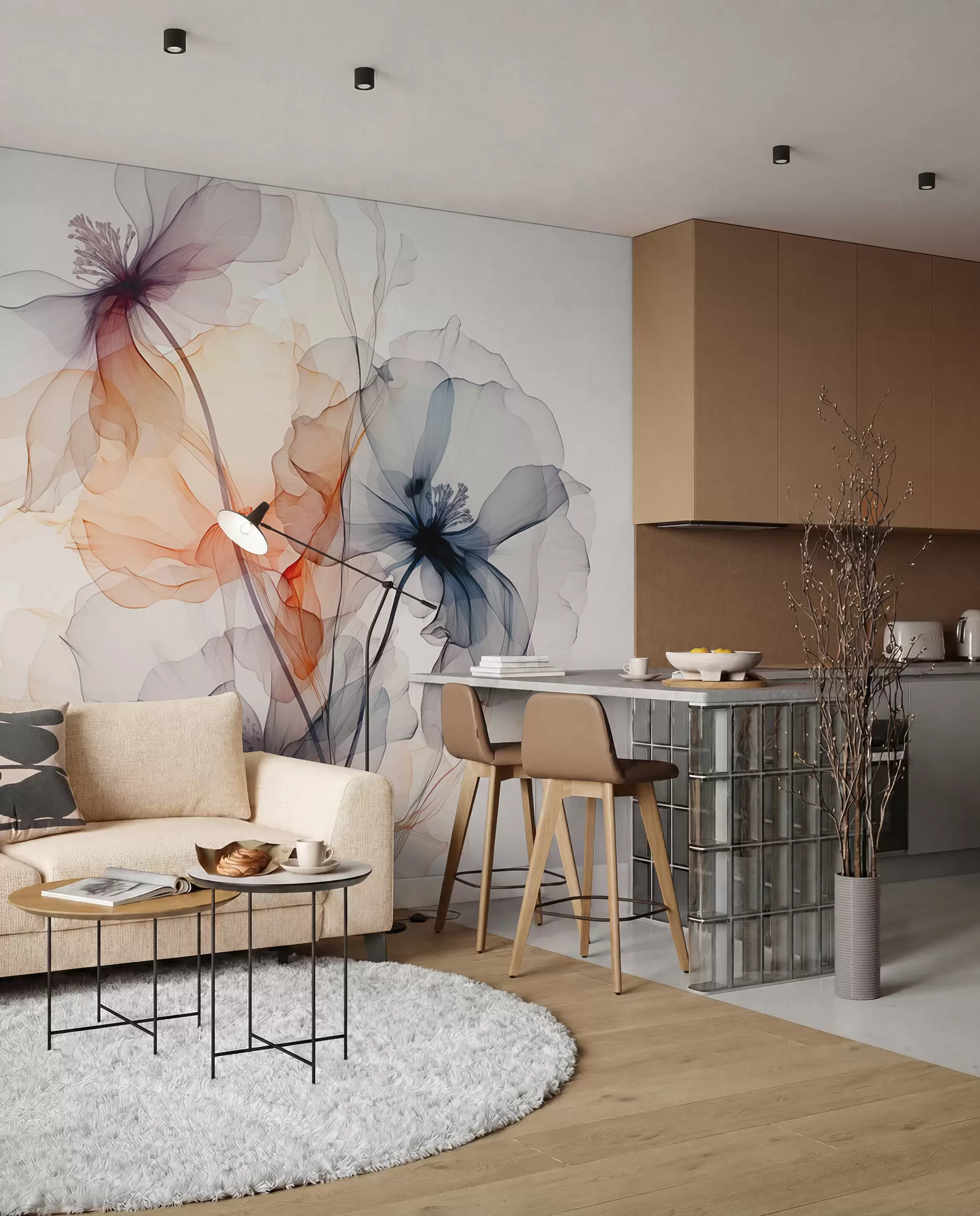 Valokuvatapetti Abstrakti läpikuultava kukkia nestemäinen akvarelli w01781