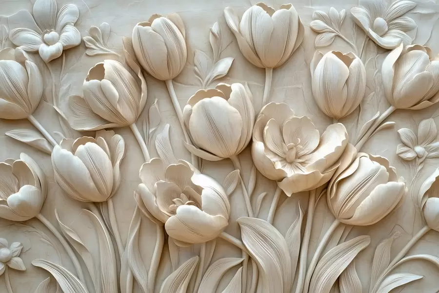 Valokuvatapetti 3D kukka taidetta siro tulppaanit beige väri w01851