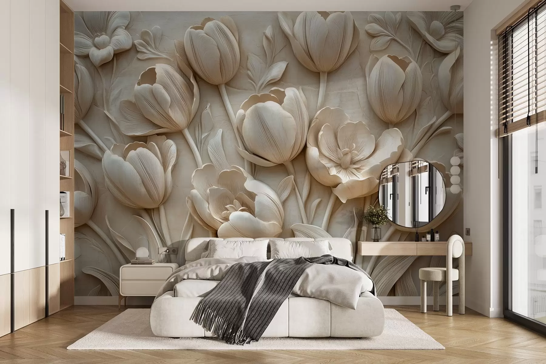 Valokuvatapetti 3D kukka taidetta siro tulppaanit beige väri w01851