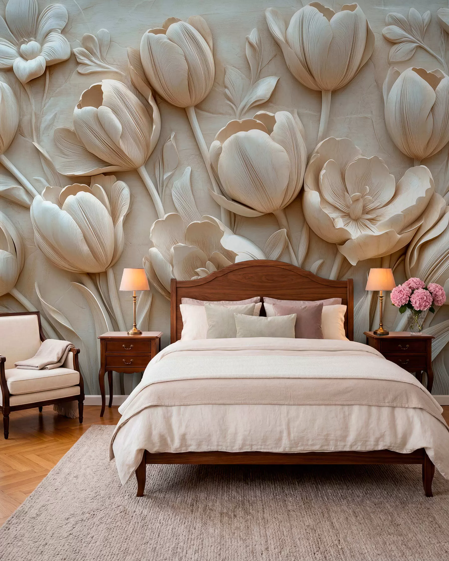 Valokuvatapetti 3D kukka taidetta siro tulppaanit beige väri w01851