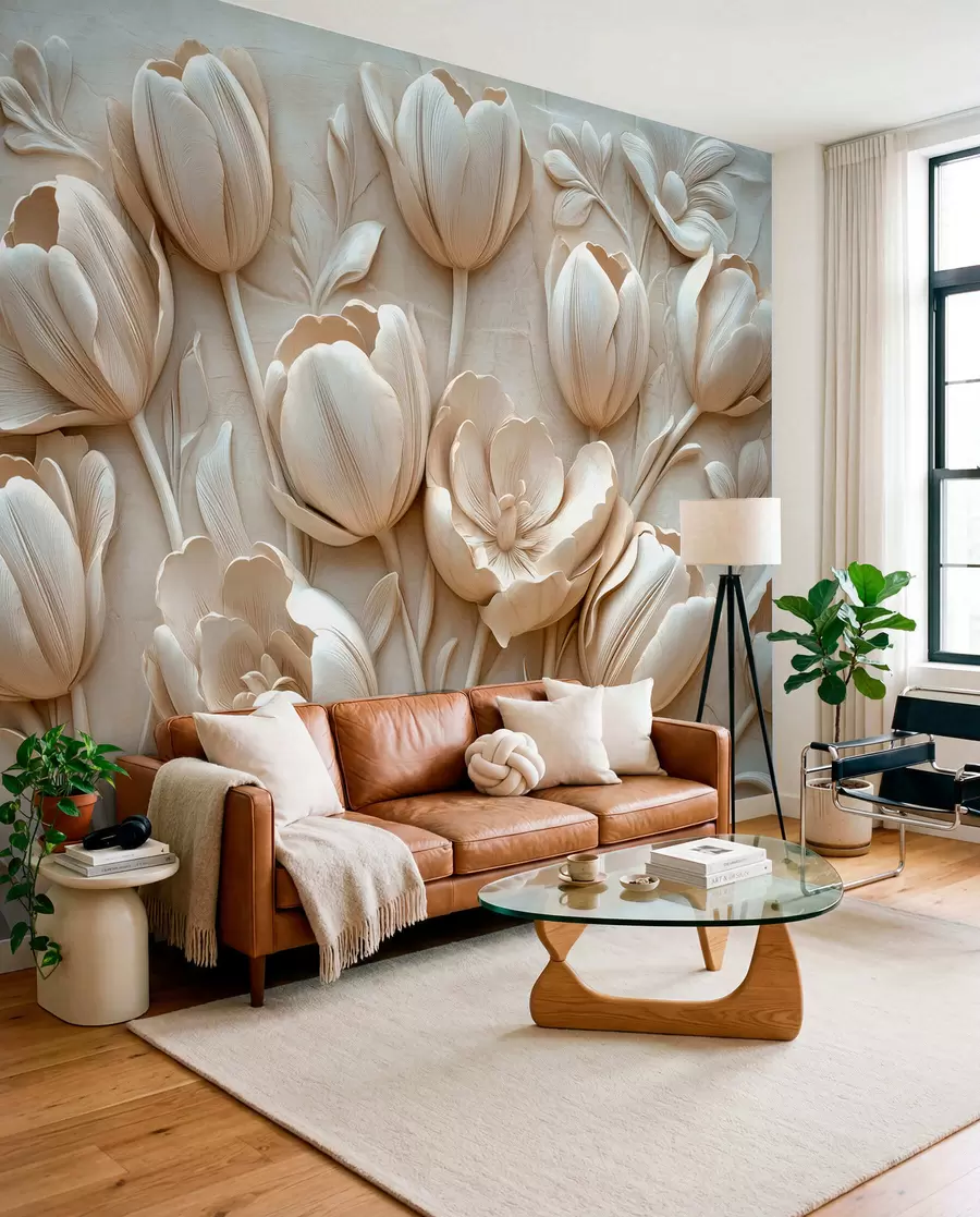 Valokuvatapetti 3D kukka taidetta siro tulppaanit beige väri w01851