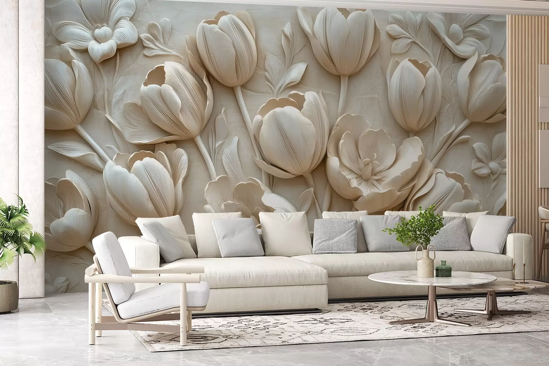 Valokuvatapetti 3D kukka taidetta siro tulppaanit beige väri w01851