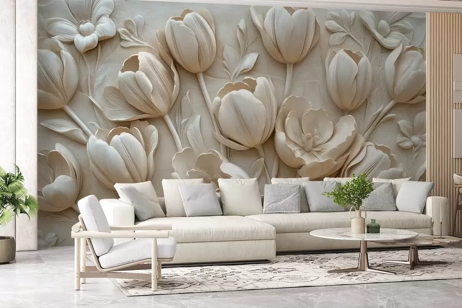 Valokuvatapetti 3D kukka taidetta siro tulppaanit beige väri w01851