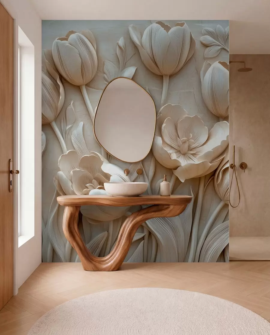 Valokuvatapetti 3D kukka taidetta siro tulppaanit beige väri w01851