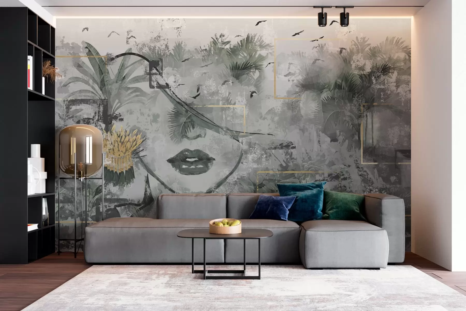 Valokuvatapetti Grunge sademetsä ja tytön kasvojen siluetti w01916