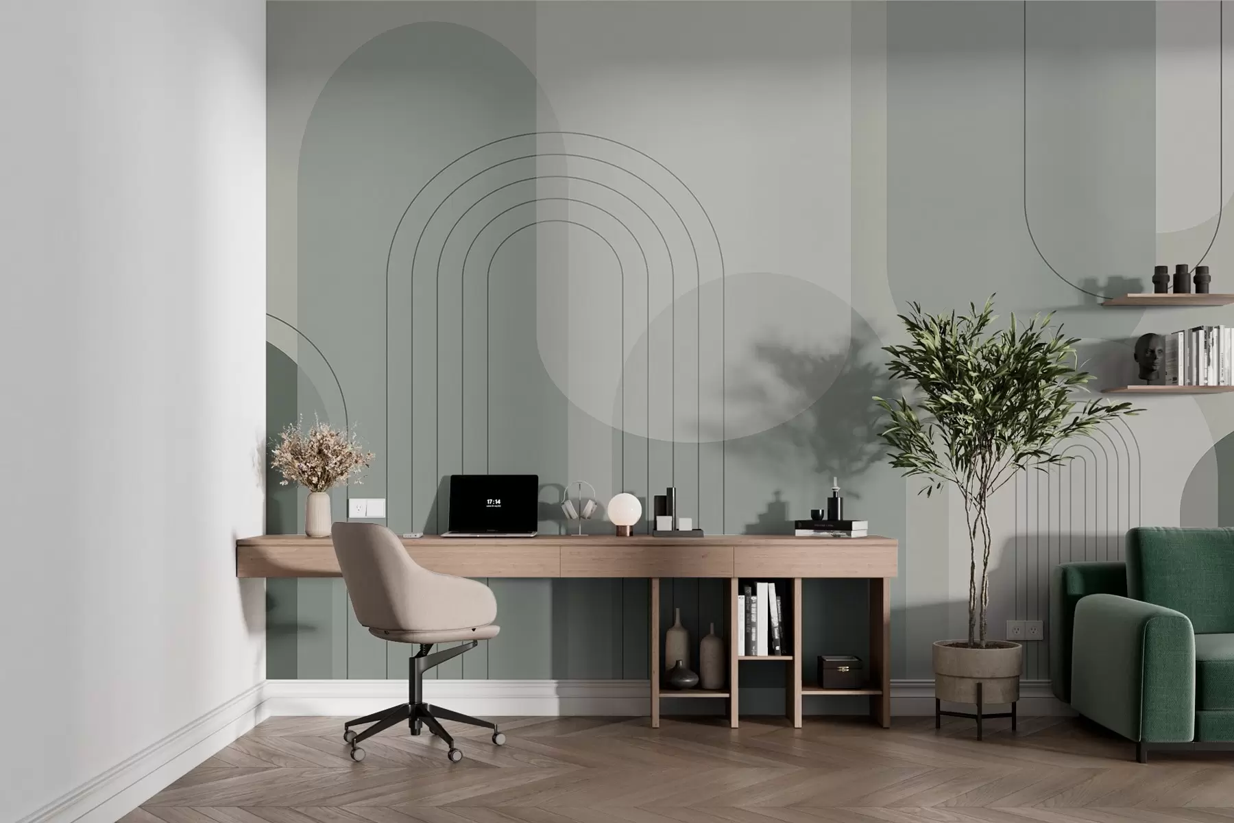 Valokuvatapetti Minimalistinen ja boho-geometria vihreillä sävyillä w01920