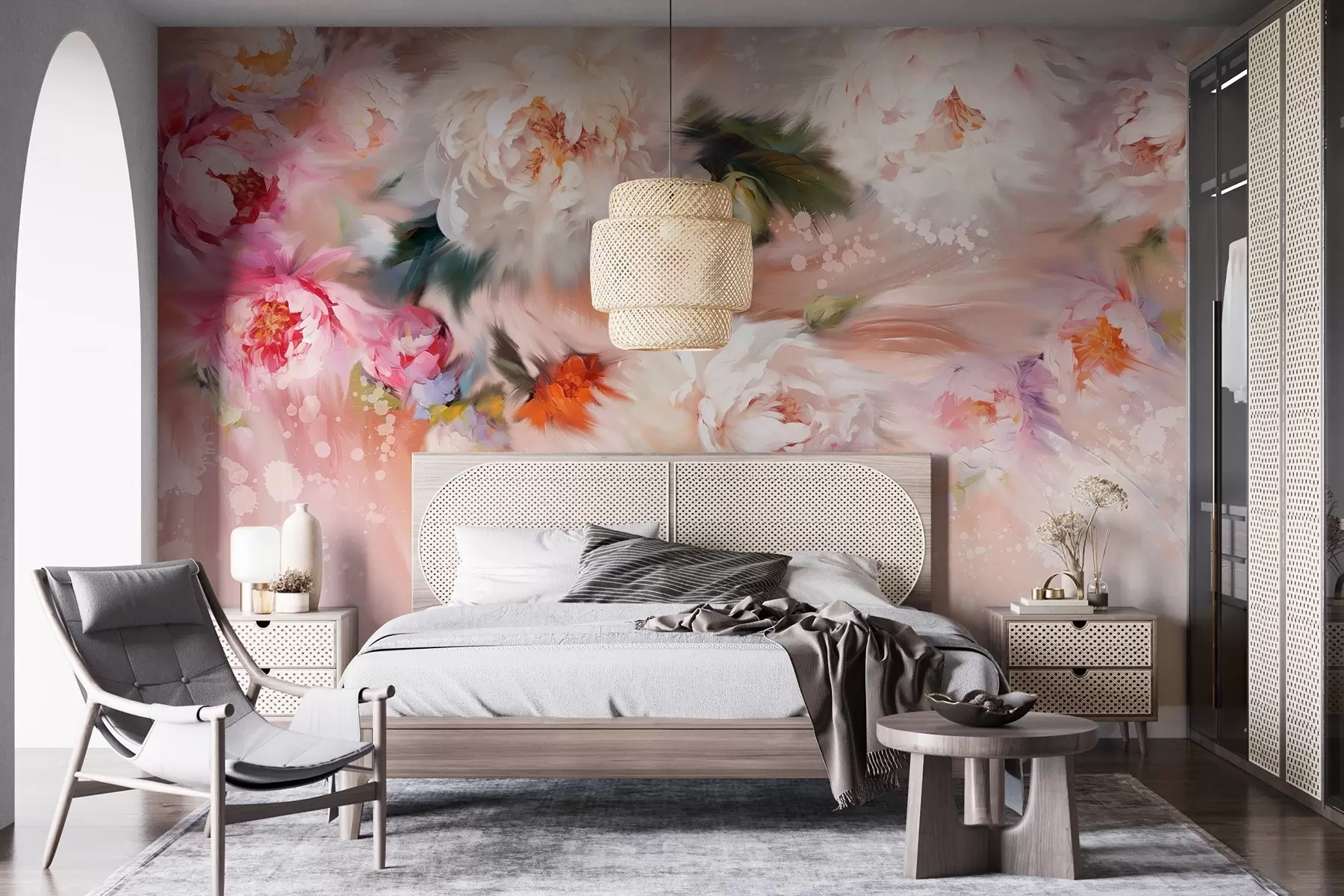 Valokuvatapetti Akryyli pionit, siveltimenvedot, kukka, pehmeät pastellivärit w02021