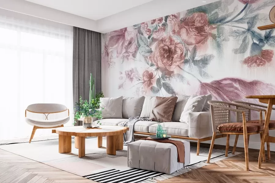 Valokuvatapetti Herkkä pastelli kukka-asetelman suunnittelu w00389