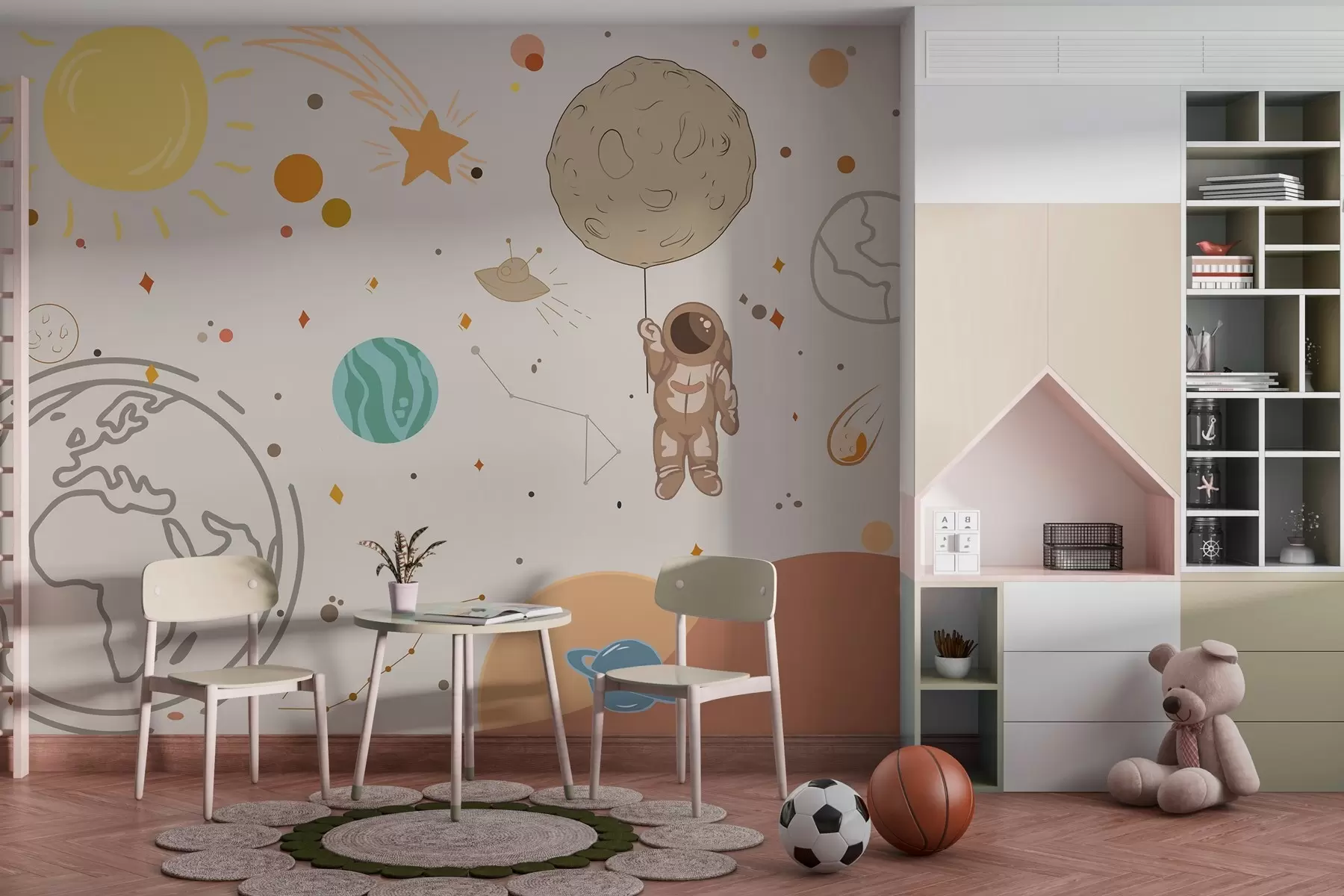 Valokuvatapetti Astronautti tutkii värikästä maailmankaikkeutta w00743