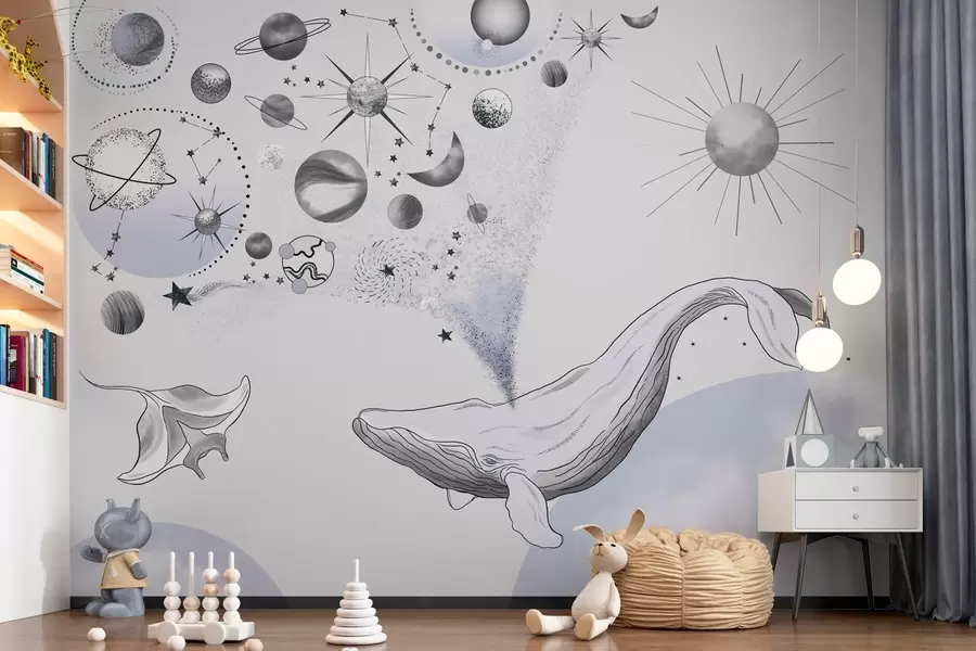 Valokuvatapetti Valas lentää kosmisten ihmeiden läpi w00868