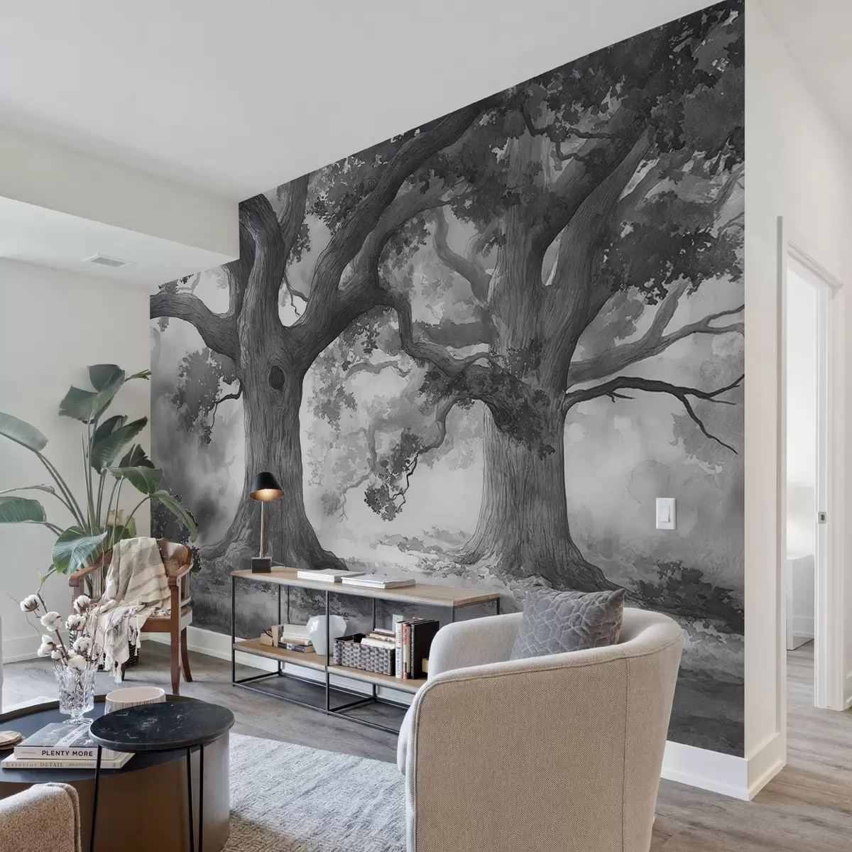 Valokuvatapetti Majesteettiset puut rauhallisessa maisemassa w01182