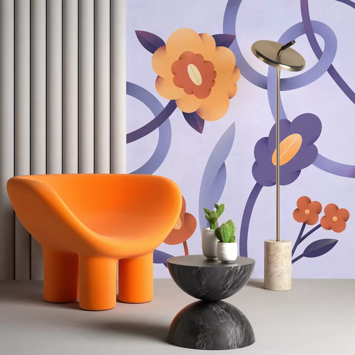 Valokuvatapetti Pehmeissä sävyissä oleva oikukas kukkakuviointi u99198v2