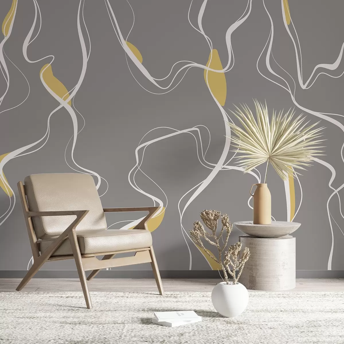 Valokuvatapetti Abstrakteja viivoja pehmeässä värimaailmassa u99659v1