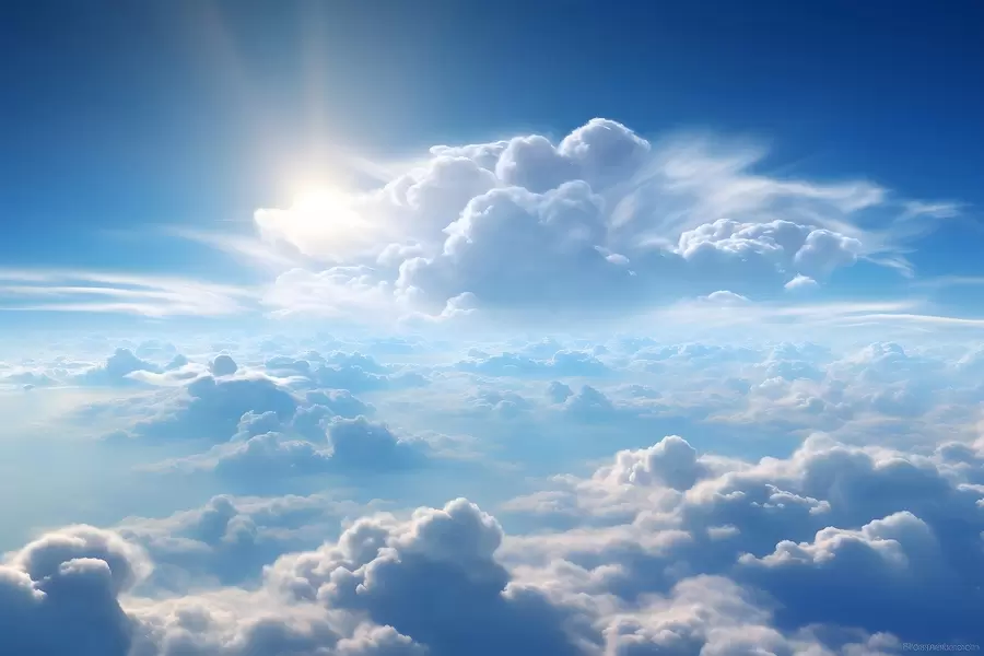 Valokuvatapetti Seesteinen taivas ja pörröiset pilvet yläpuolella u76148