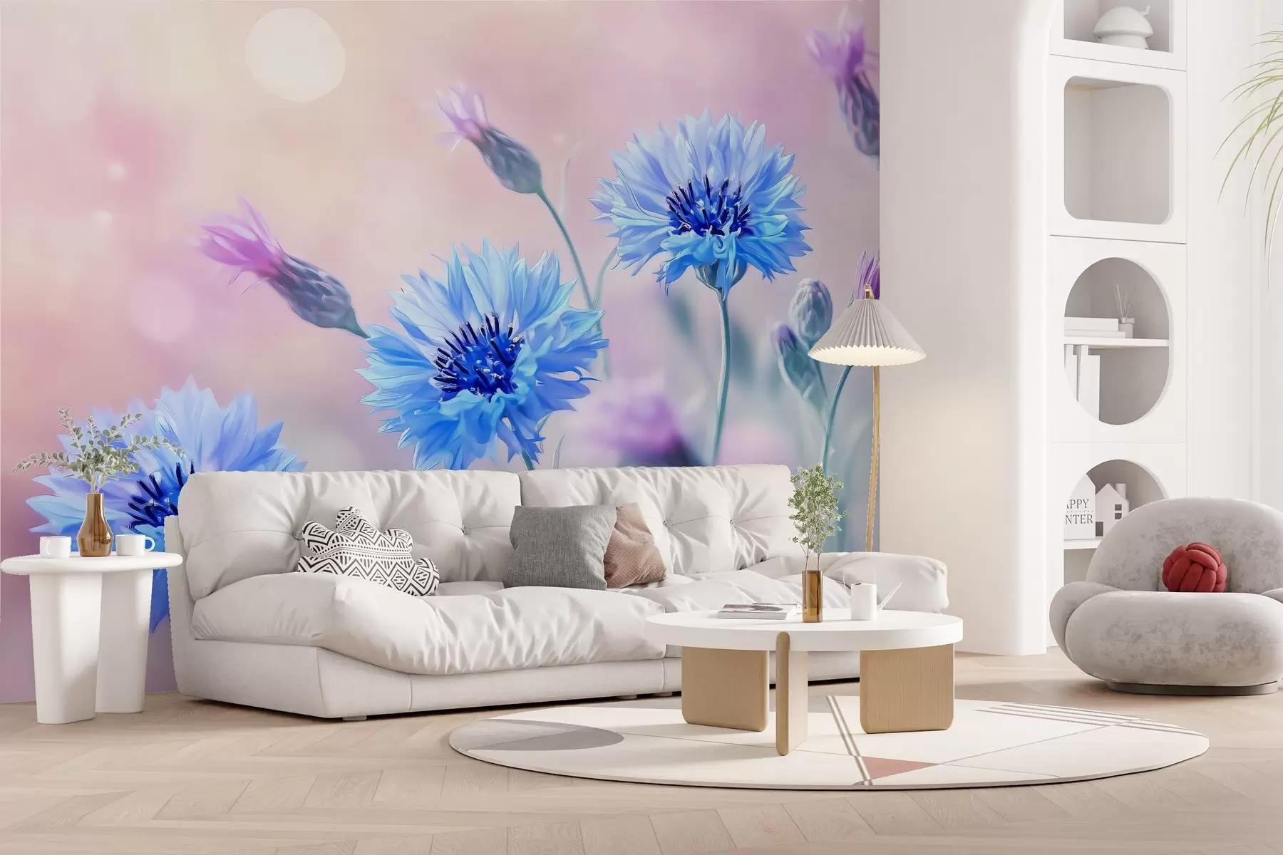 Valokuvatapetti Suuret ruiskaunokin kukat vaaleanpunaisella pohjalla w02124