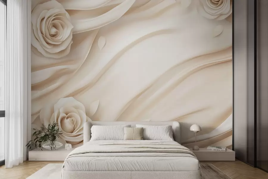 Valokuvatapetti Elegantti beige tausta ruusuilla w02197