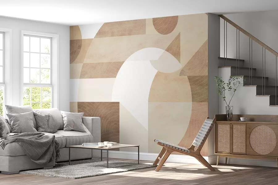 Valokuvatapetti Moderni geometria abstrakteilla muodoilla, kuvioidut yksityiskohdat beigen ja ruskean sävyissä w02140