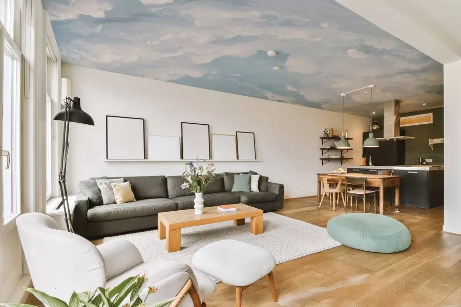 Valokuvatapetti Sininen taivas, jossa on simuloituja öljyn siveltimenjälkiä w02313