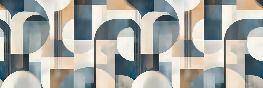 Valokuvatapetti Art Deco tapetti, jossa on geometrinen kuvio sinisen, beigen ja maitomaisen sävyissä w02346