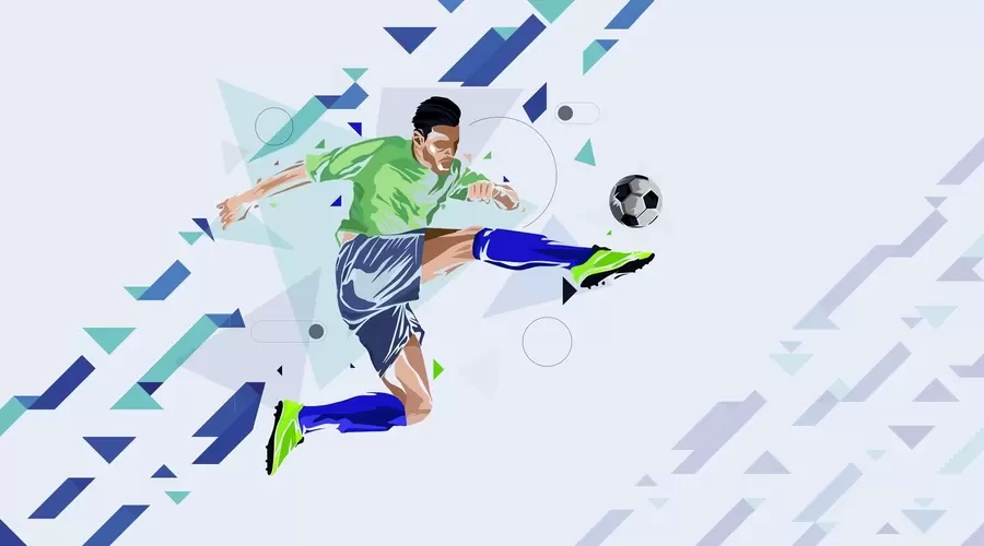 Valokuvatapetti jalkapalloilija, joka potkaisee palloa w02401