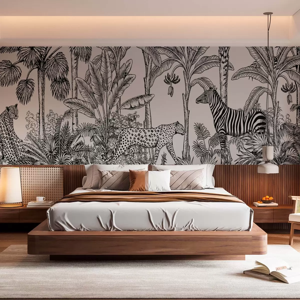 Valokuvatapetti Savanni leopardien ja seeprojen kanssa w02419