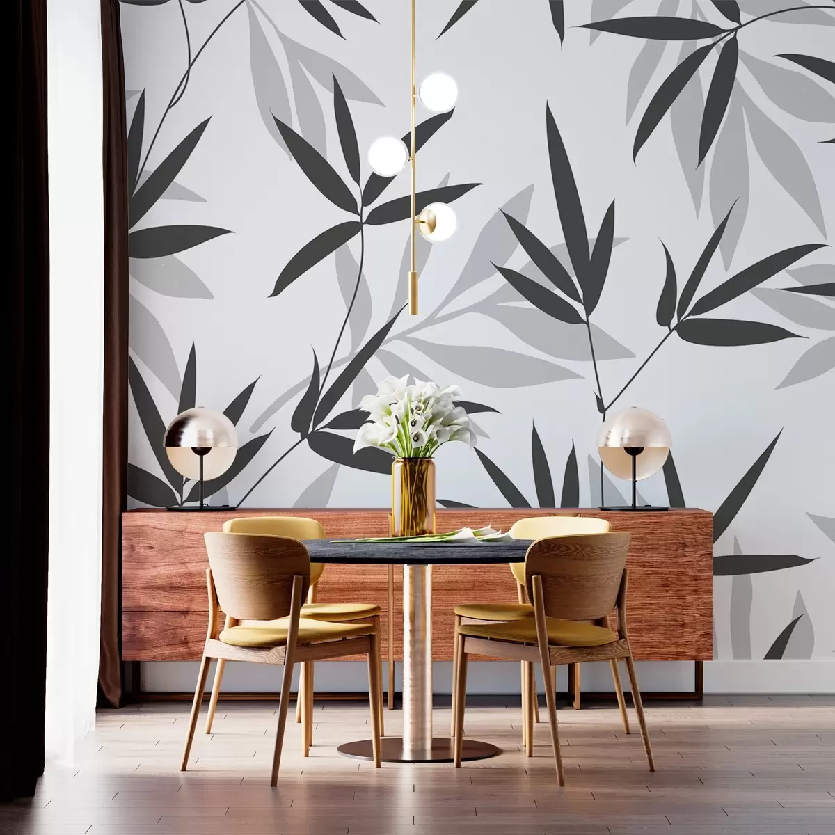 Valokuvatapetti Siluetteja bambun lehtiä w02460