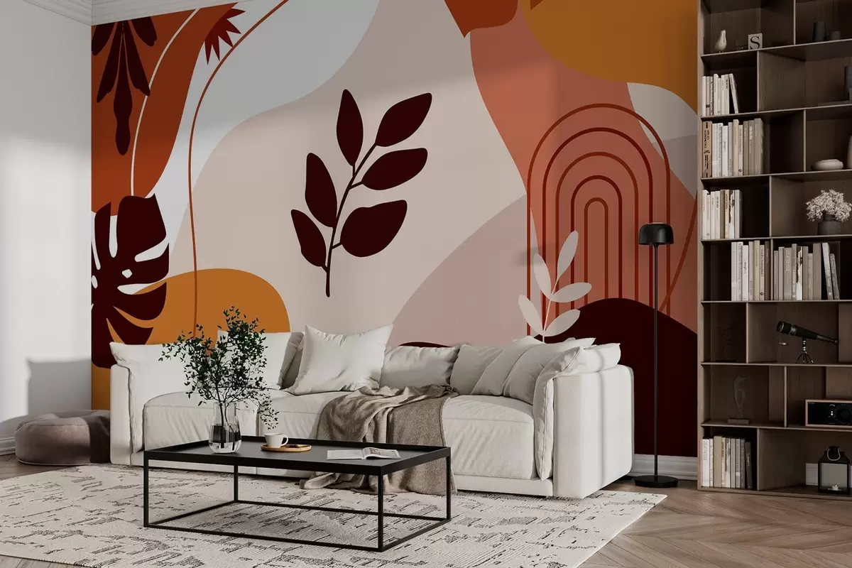 Valokuvatapetti Abstrakti kuvio, jossa on lehtien siluetteja w02462