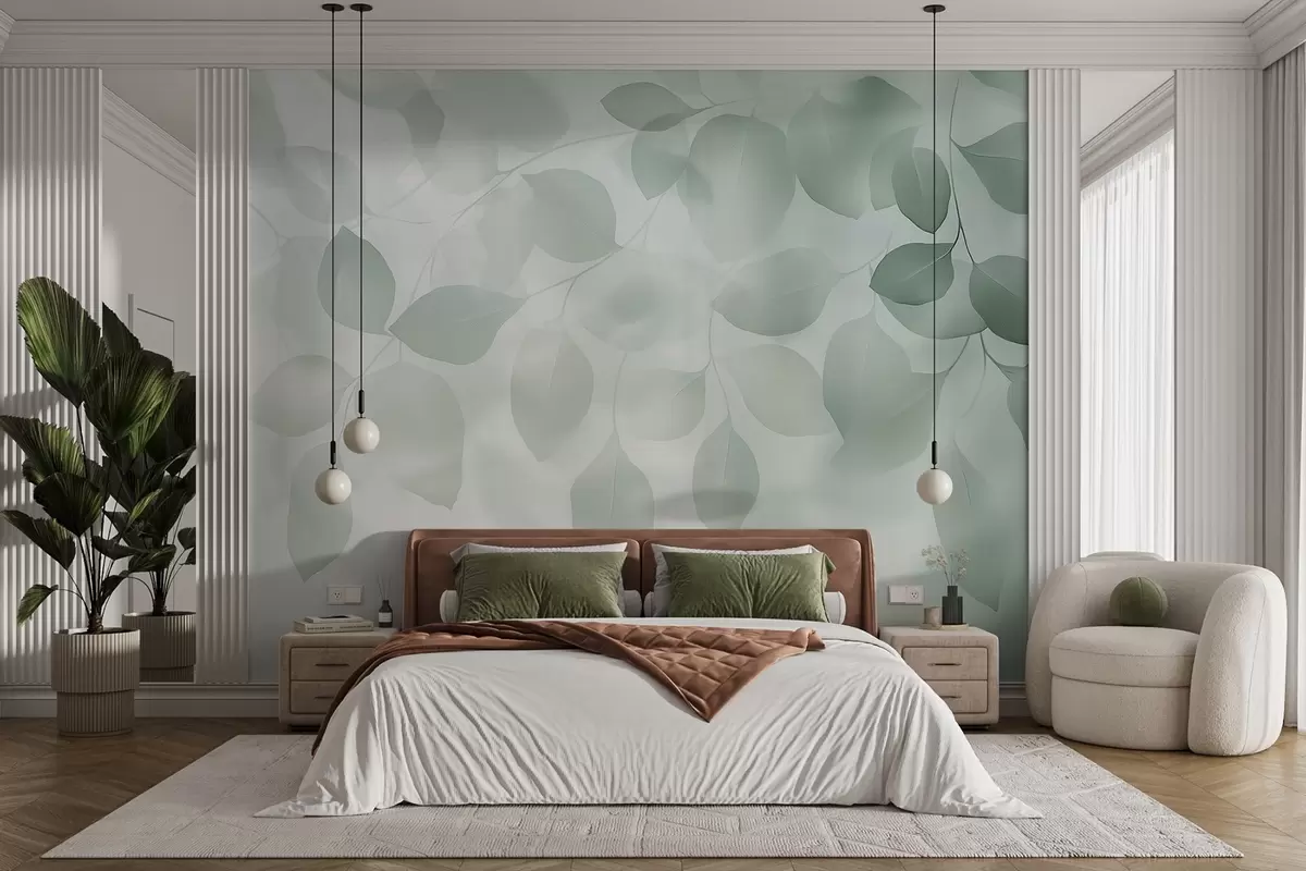 Valokuvatapetti Floral abstraktio lehdet vihreitä sävyjä w08492v1