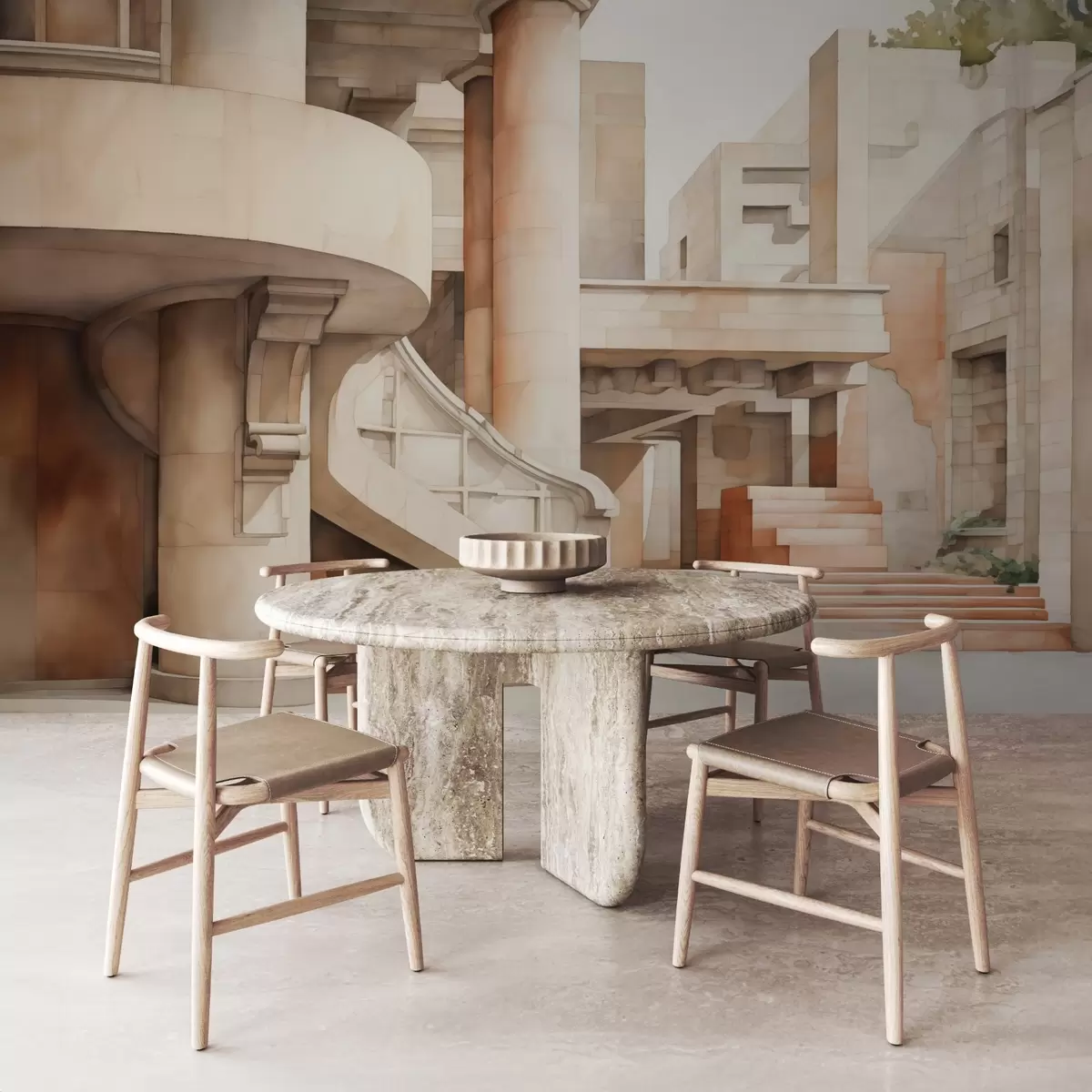 Valokuvatapetti Rakennus, jossa on portaita ja pylväitä jäljitelmä vesivärin kanssa w02498