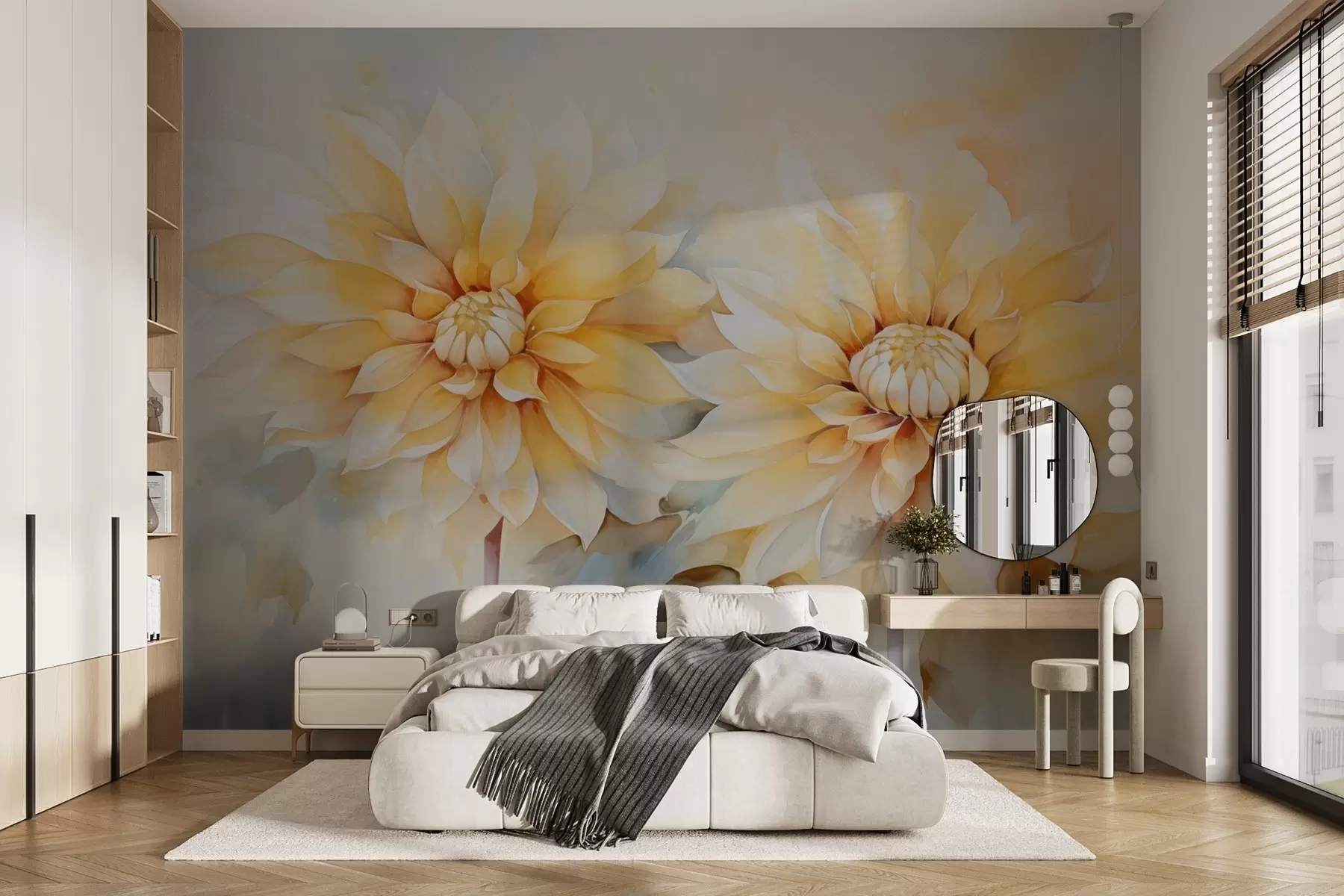 Valokuvatapetti Keltainen krysanteemit jäljitelmä vesiväri w02502