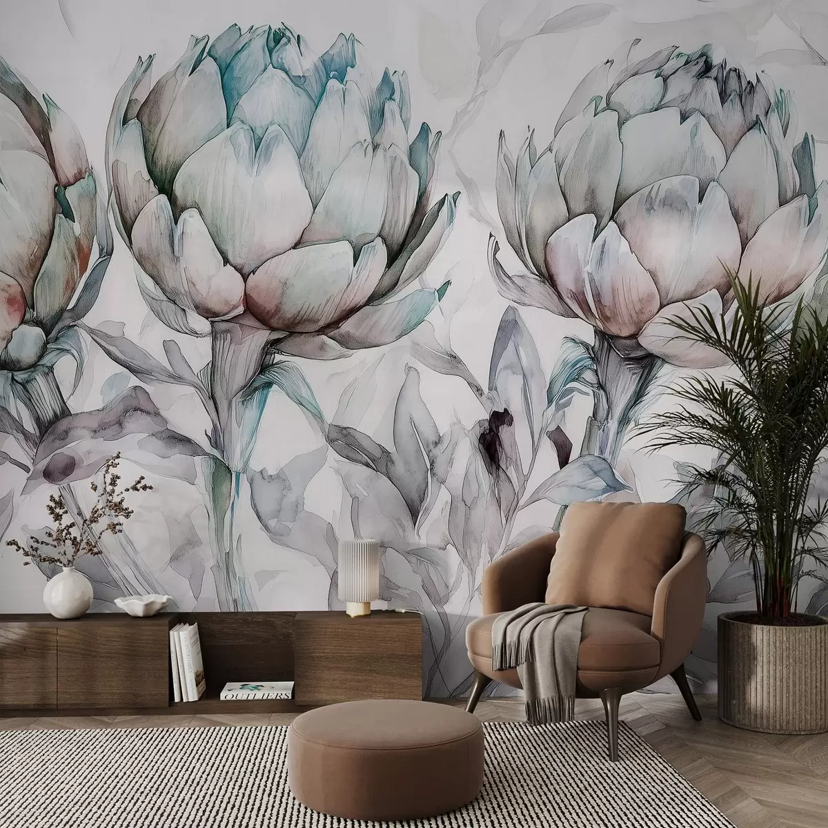 Valokuvatapetti Kaunis artisokkien piirustus, vesivärityyli, pehmeät värit w02482v1