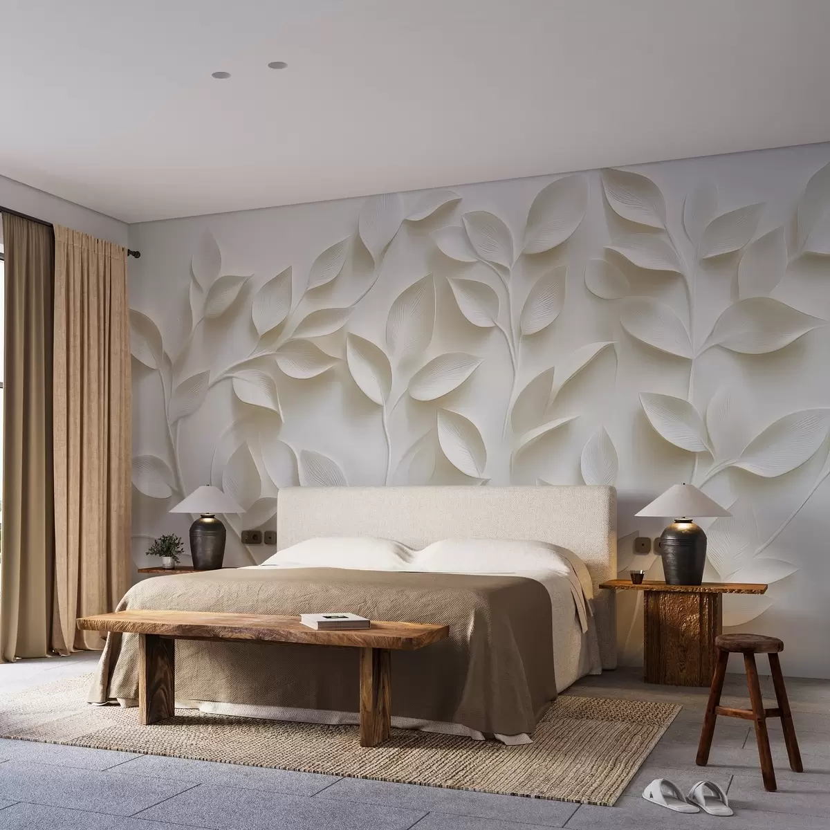 Valokuvatapetti Tuuheat oksat, joissa on lehtiä w02504