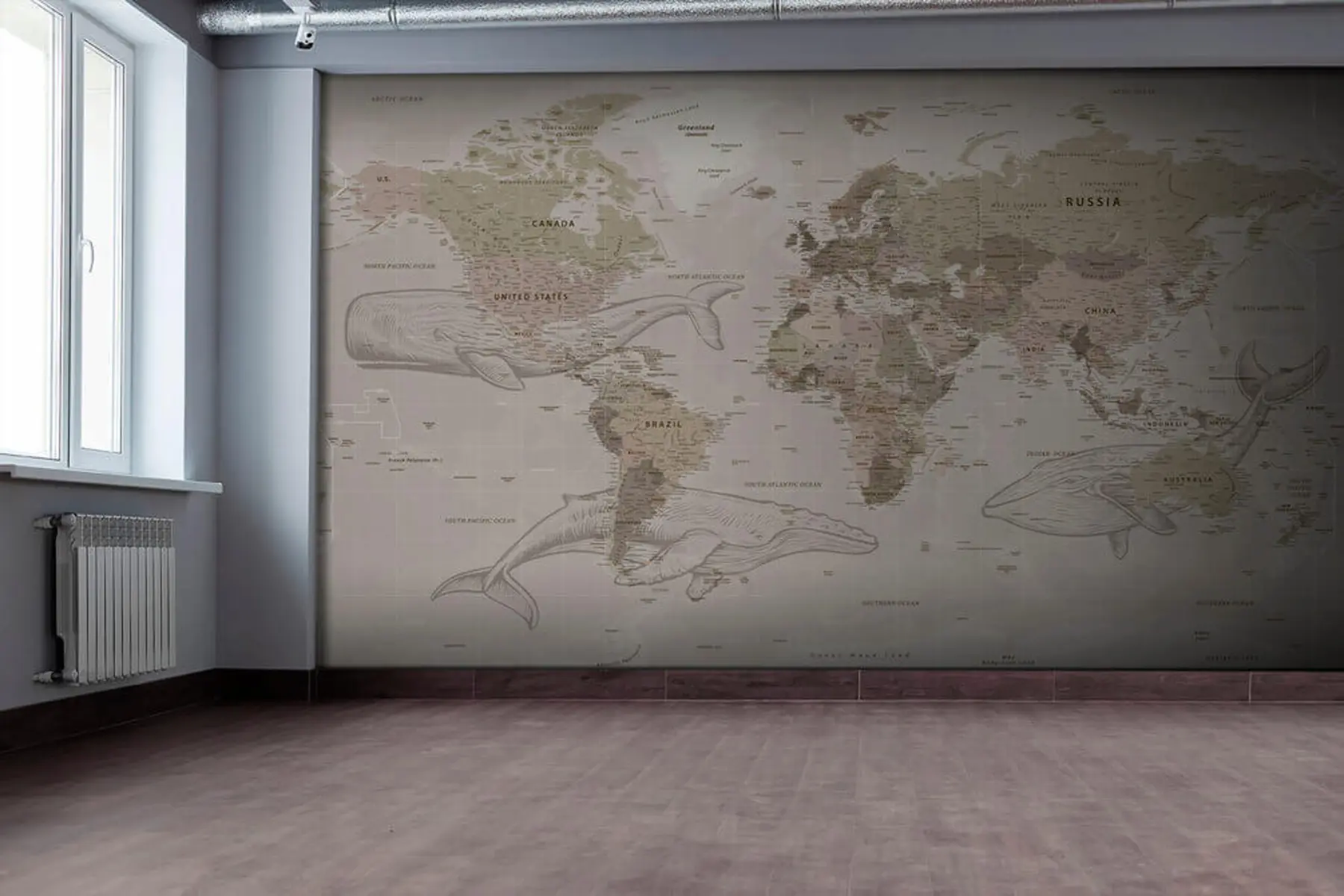 Valokuvatapetti Maailman kartta valaiden kanssa u50449