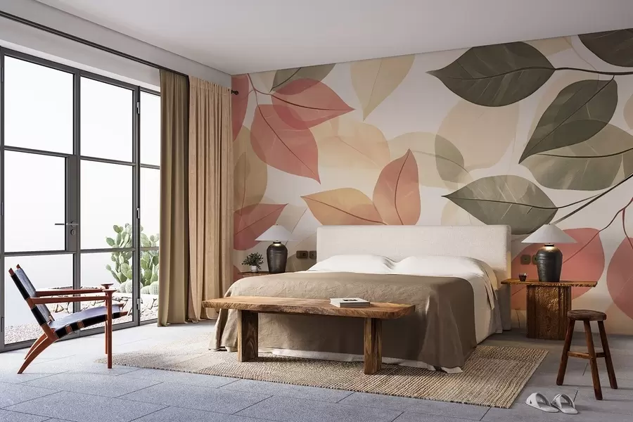 Valokuvatapetti Lehtien oksat punaisen ja vihreän sävyjä w08502