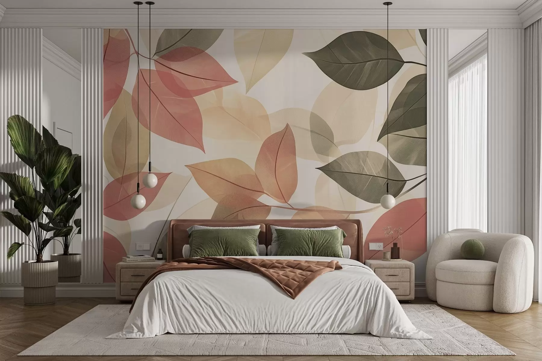 Valokuvatapetti Lehtien oksat punaisen ja vihreän sävyjä w08502