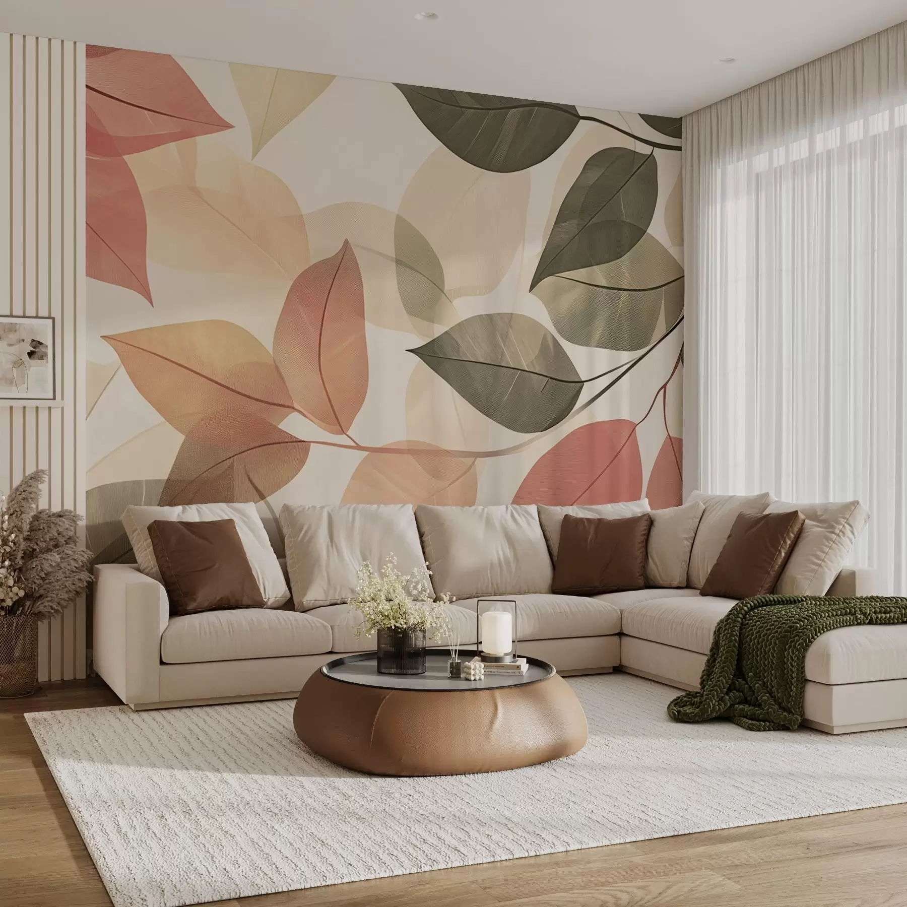 Valokuvatapetti Lehtien oksat punaisen ja vihreän sävyjä w08502