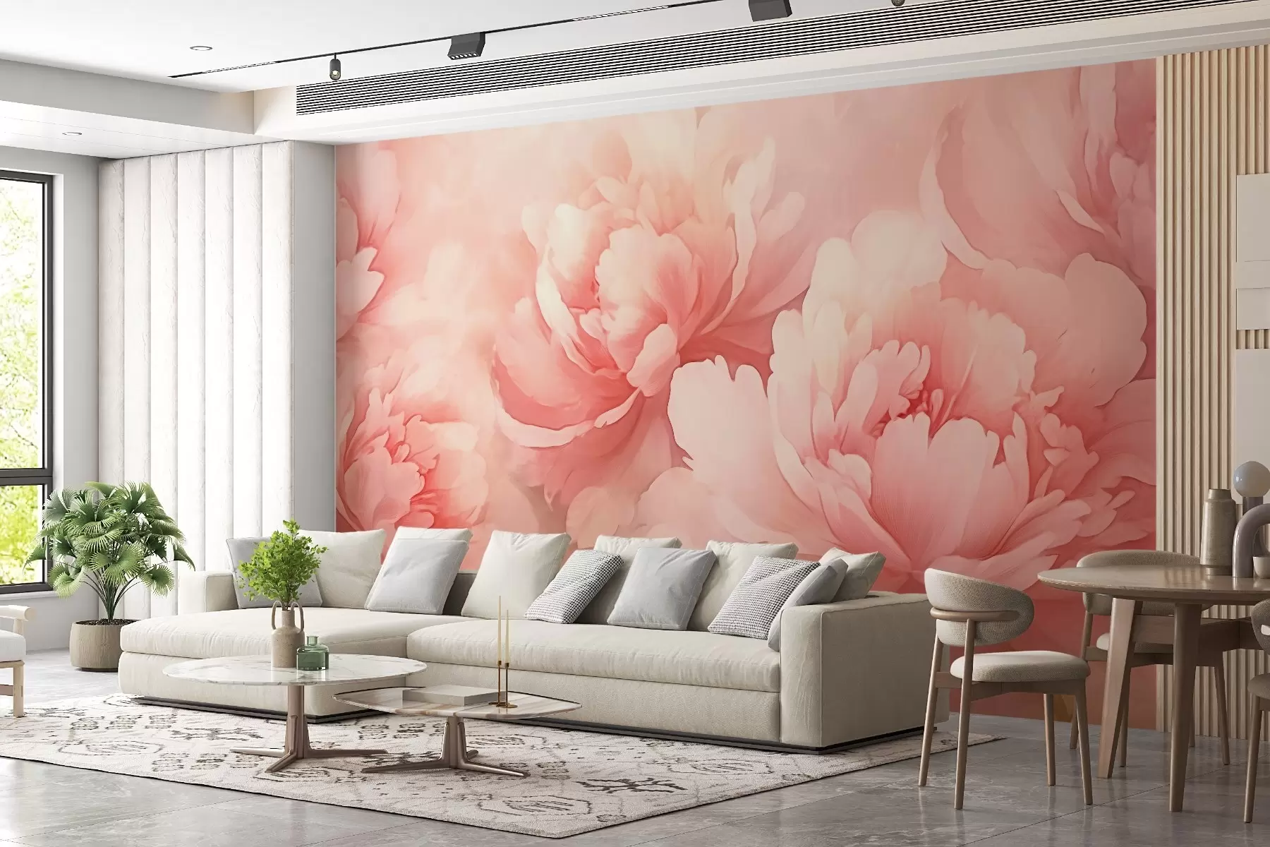 Valokuvatapetti Suuret pionit vaaleanpunaisissa väreissä w02603