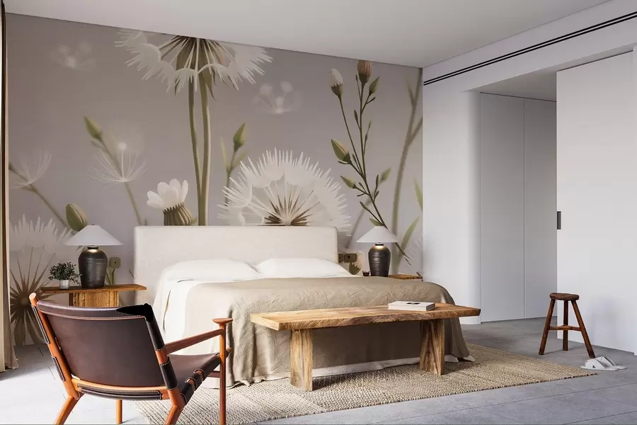 Valokuvatapetti Pelto kukkivat voikukat w02619