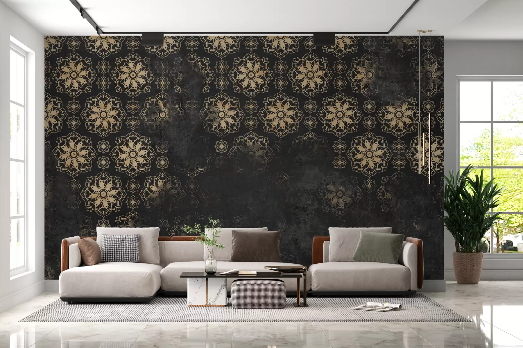 Valokuvatapetti Vintage-muotoilu, jossa on mandala-elementtejä ja ahdistunut vaikutus w02551