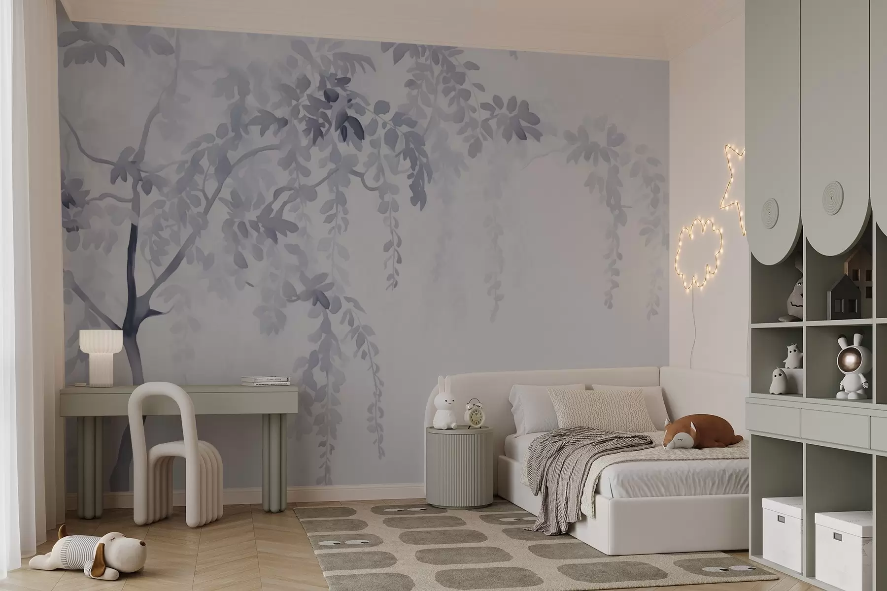 Valokuvatapetti Siluetti akaasiapuu oksat ja lehdet akvarelli tyyliä w02635v1