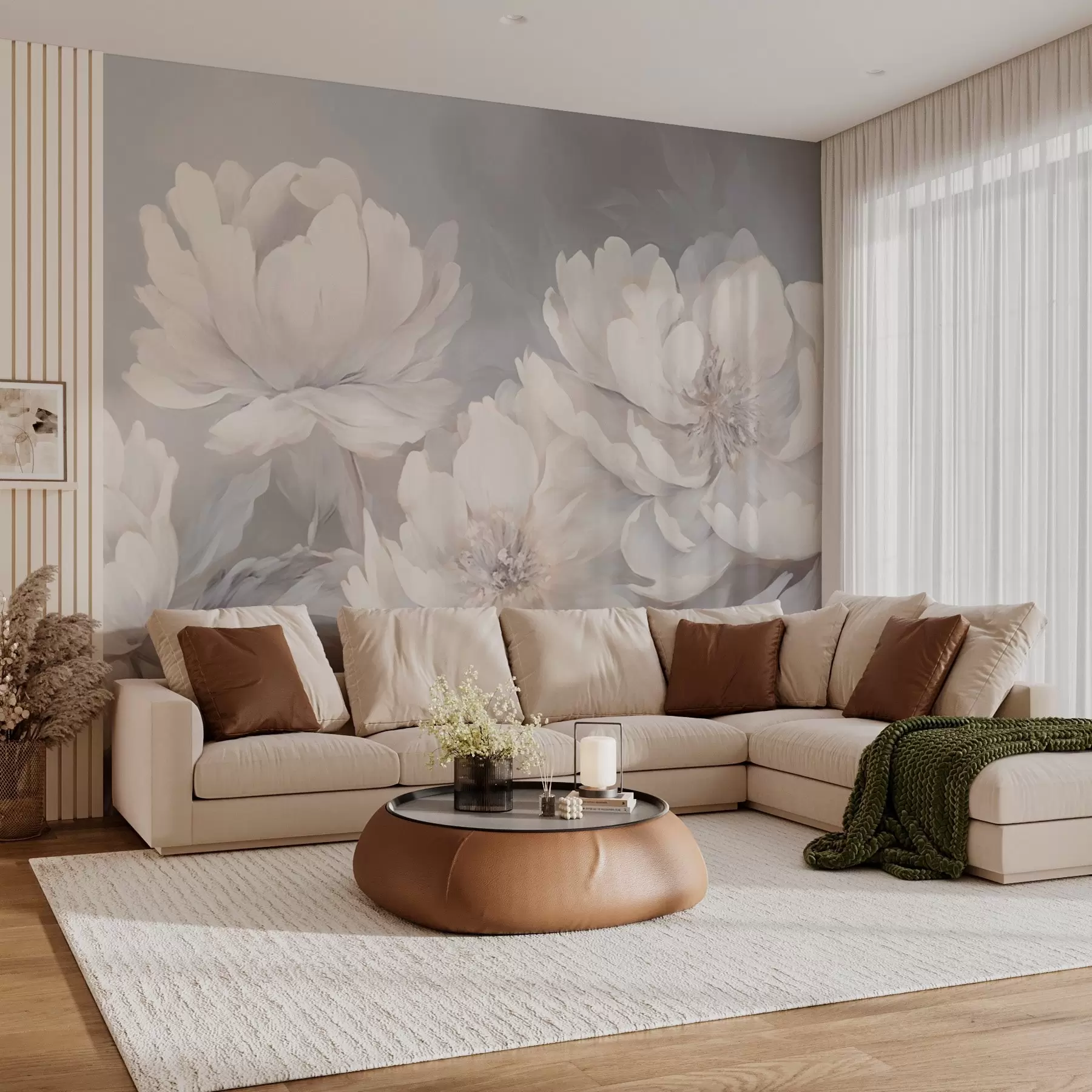 Valokuvatapetti Suuret vaaleat pionit w02572