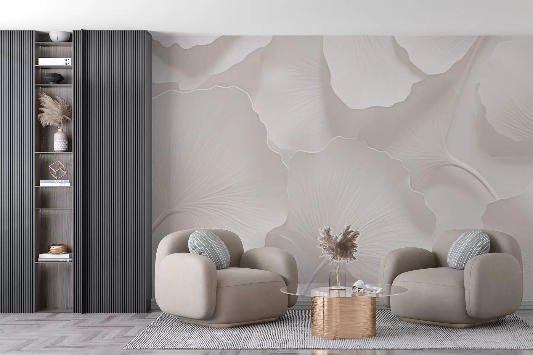 Valokuvatapetti Elegantit beige ginkgo-lehdet w02577