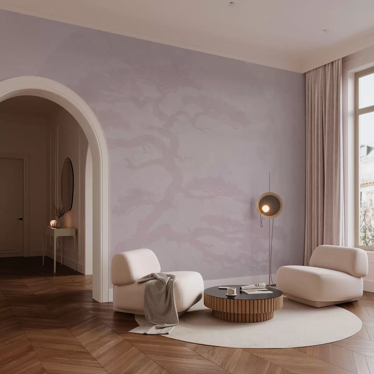 Valokuvatapetti Japanilainen bonsai puu ja geometria grunge tausta w08554v2