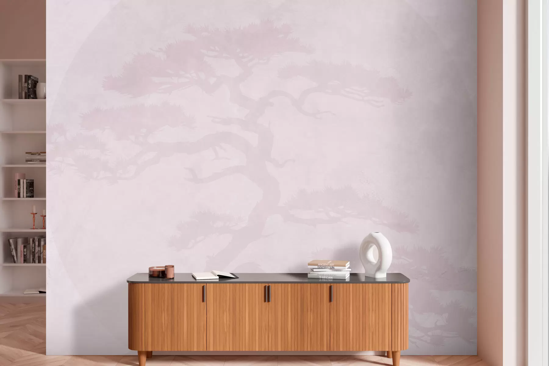 Valokuvatapetti Japanilainen bonsai puu ja geometria grunge tausta w08554v2