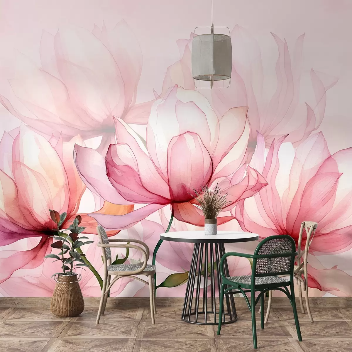 Valokuvatapetti suuret vaaleanpunaiset kukat w02674