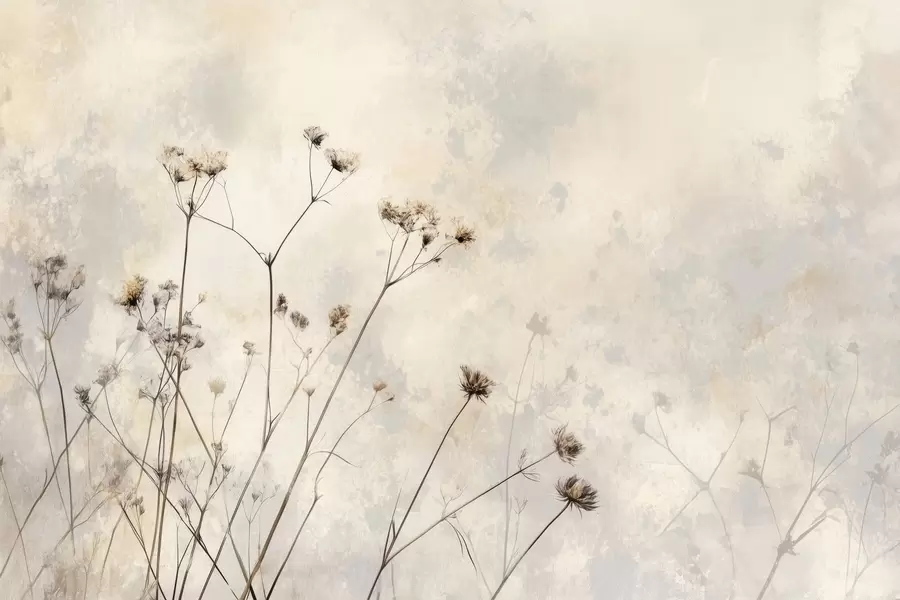 Valokuvatapetti ekotyylinen tapetti, jossa on luonnonvaraisia kasveja pastellisissa väreissä w02684