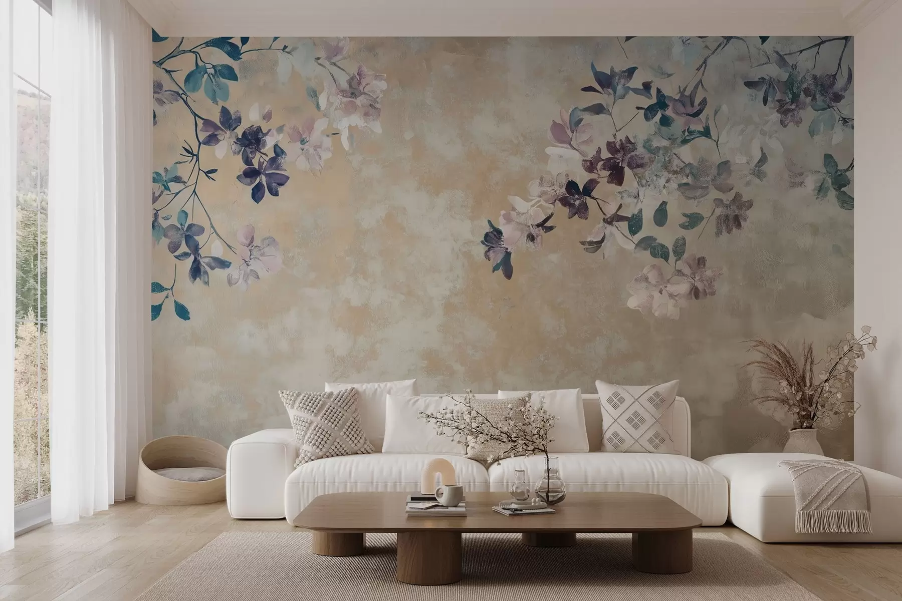 Valokuvatapetti retro tyyli tapetti oksat ja kukat w02686