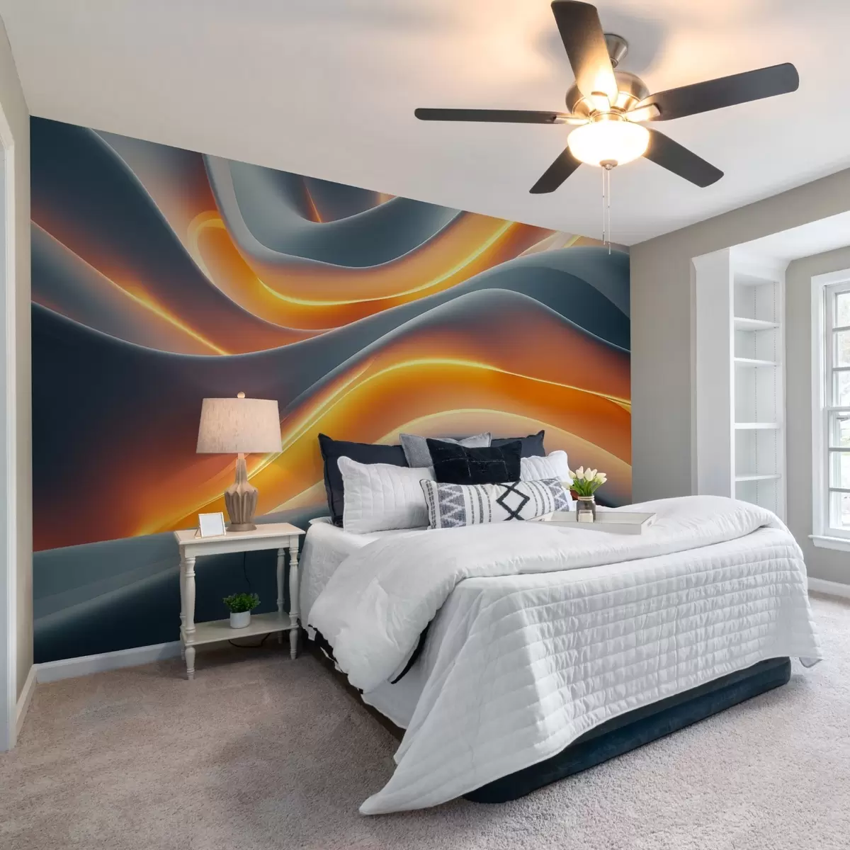 Valokuvatapetti Harmaita aaltoja, joissa on keltaisen valon kohokohtia jäljittelevää valoa w02248