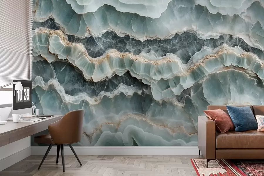 Valokuvatapetti Marmoripinnan tyyli, jossa on aaltomaisia hartsiviivoja jäljittelevä tyyli w08561