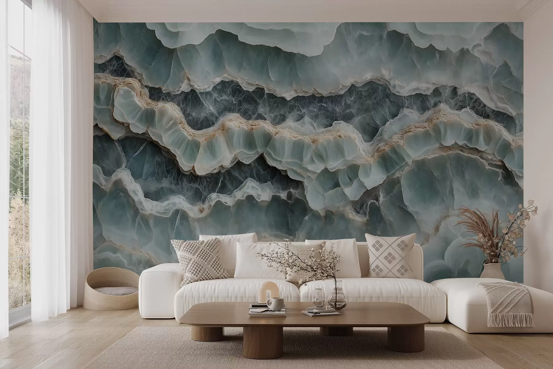 Valokuvatapetti Marmoripinnan tyyli, jossa on aaltomaisia hartsiviivoja jäljittelevä tyyli w08561